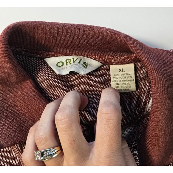 Vintage Orvis size red knit sweater banded bottom elbow patches winter mens XL ^ - Picture 5 of 7